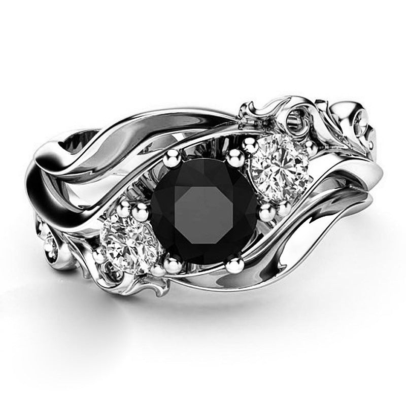 Rose Gold Floral Engagement Ring for Women with Black and White Zircon Stone, Vintage Luxury Statement Ring for Parties, Gifts and Special Occasions