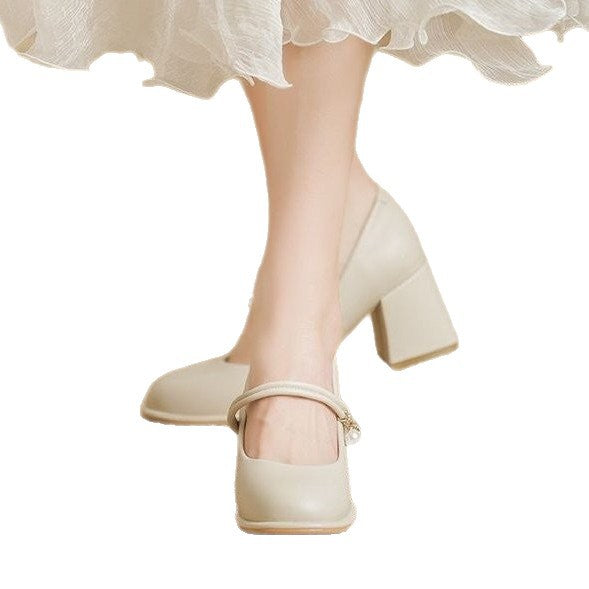 Cheongsam Shoes Mary Jane Shoes Women's 2025 New Fairy Thick High Heels Soft Leather Evening Gentle Bridesmaid Shoes