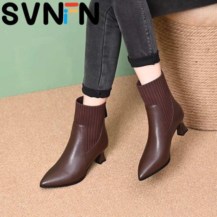 Plaid and Versatile High-Heeled Short Boots for Women, Pointed Toe Thick-Heeled Short Boots, 2025 New Slim Boots, Autumn and Winter Boots