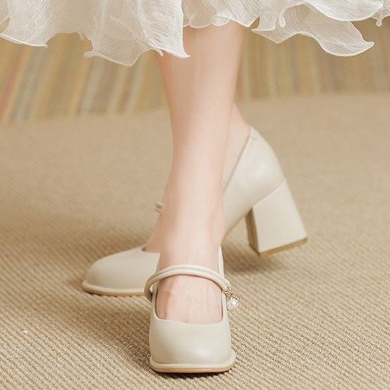 Cheongsam Shoes Mary Jane Shoes Women's 2025 New Fairy Thick High Heels Soft Leather Evening Gentle Bridesmaid Shoes