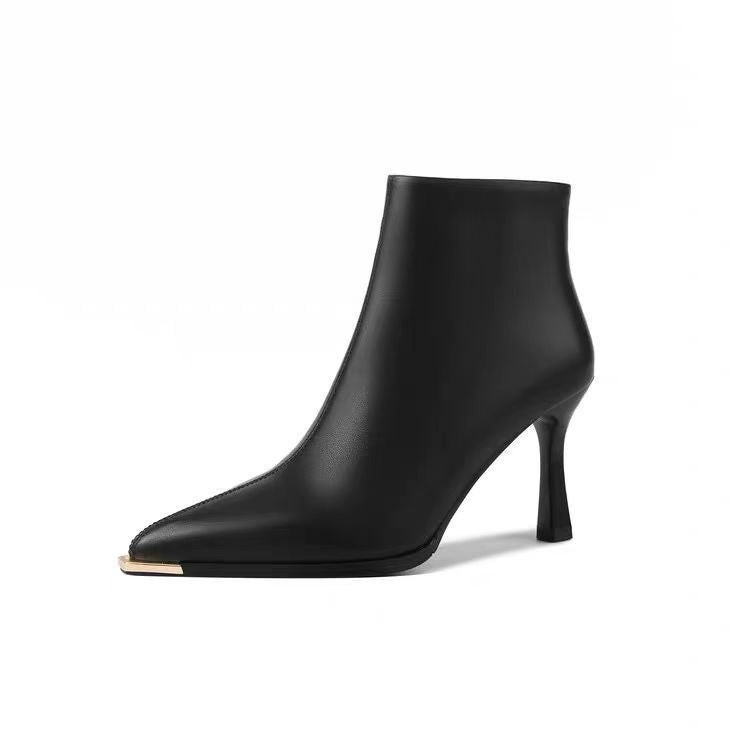 French Short Boots Women's Stiletto High Heels 2025 New Autumn and Winter Velvet Pointed Toe Boots Spring and Summer Slim Boots