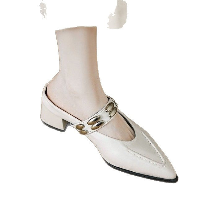 Soft Leather Stylish and High-End Mules for Women, Suitable for Outdoor Wear, 2026 New Model, Can Be Paired with Skirts, High-Heeled Single Shoes