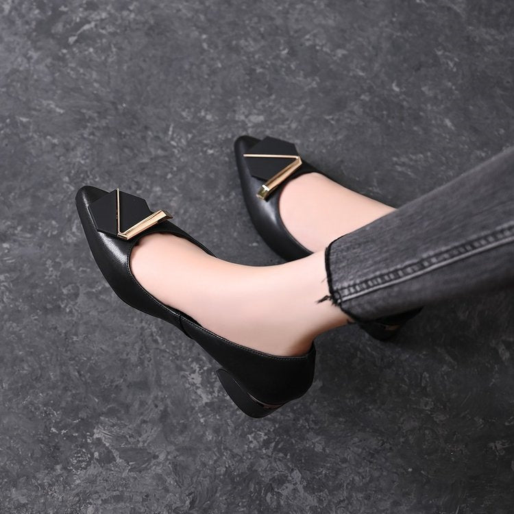 Genuine Leather Low-Heeled Women's Shoes 2026 New Spring and Autumn Soft-Soled Work Shoes for Women Pointed Toe Chunky Heel Leather Shoes Soft Leather Loafers