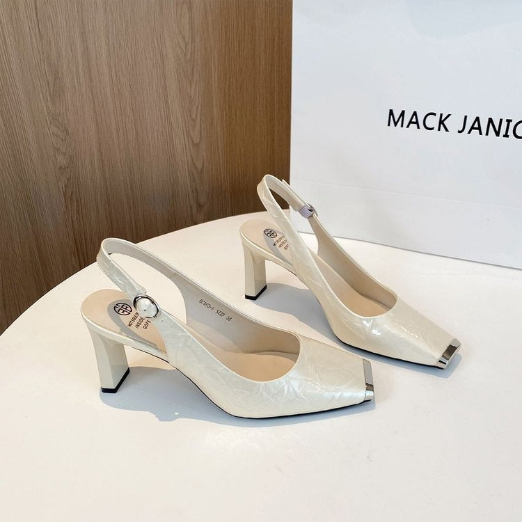 Classic elegance beige high-heeled shoes for women, 2026 new model, square toe, sophisticated and stylish women's shoes, French style with open back