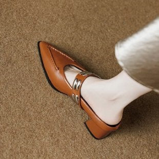 Soft Leather Stylish and High-End Mules for Women, Suitable for Outdoor Wear, 2026 New Model, Can Be Paired with Skirts, High-Heeled Single Shoes - Brown