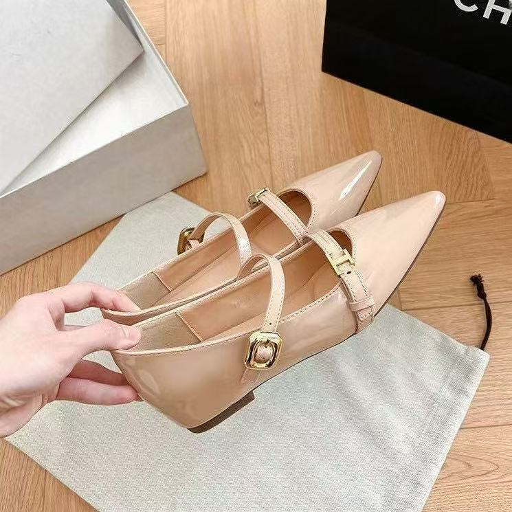 Sheepskin Version~French-Style Pointed-Toe Mary Jane Shoes for Women 2026 New Model with Hidden Height Increase, Patent Leather, Soft-Soled Shoes for Petite Women