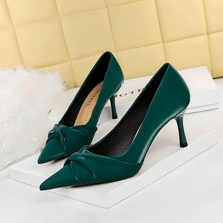 Bow Stiletto Heels for Women Pointed Toe Elegant High Heel Pumps Satin Dress Shoes for Wedding Party Office and Evening Wear
