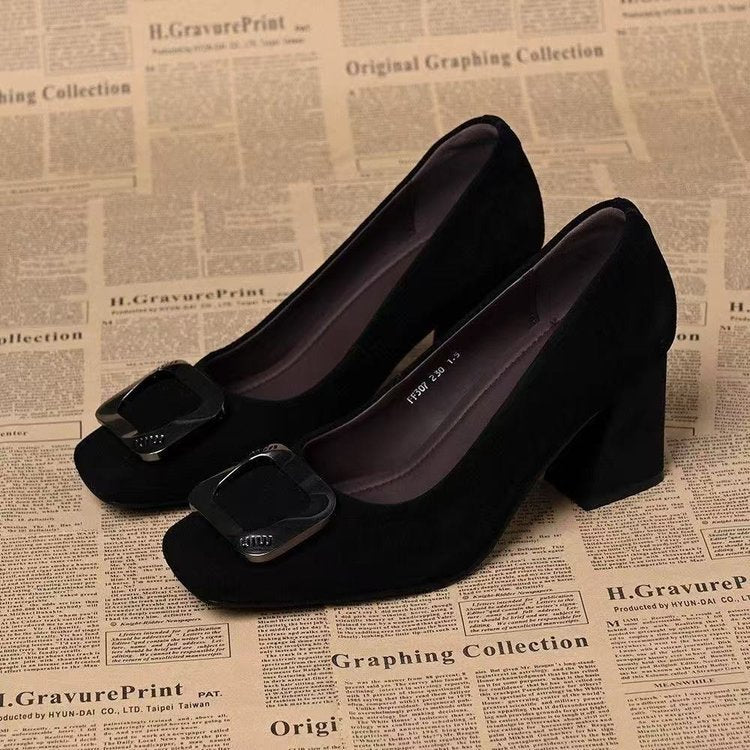Retro Genuine Leather Fashionable Comfortable Chunky Heel Women's Shoes 2026 Spring and Autumn New Style Elegant Square Toe Shallow High Heels