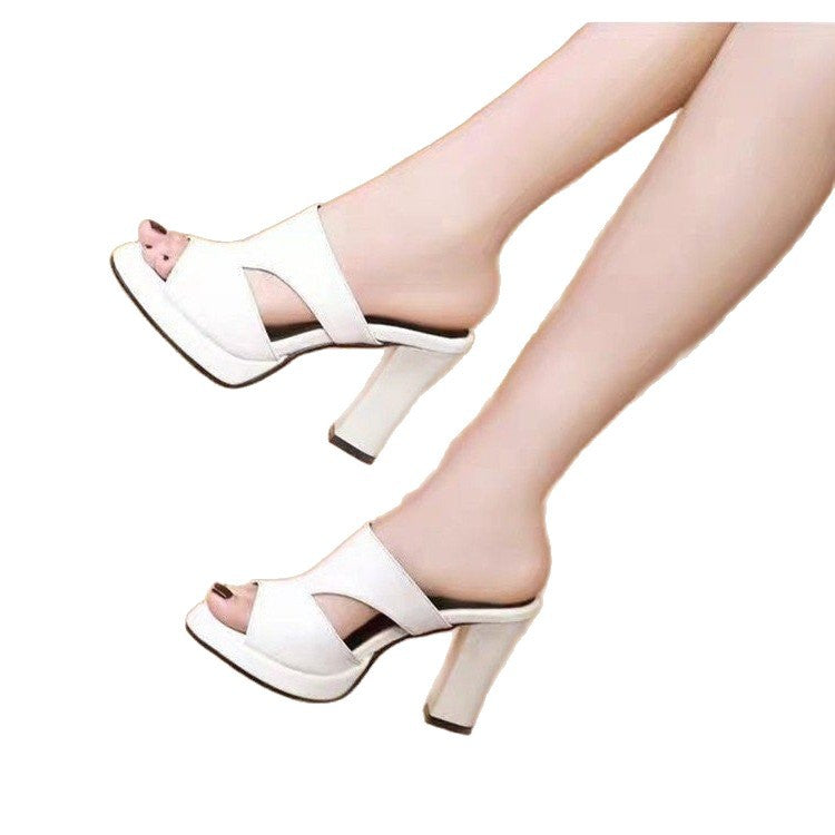 Special Offer Brand Shoes Genuine Leather High-Heeled Sandals for Women 2026 Summer New Fashion Thick-Heeled Outdoor Waterproof Platform Sandals