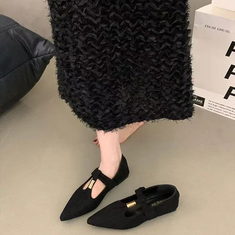 French-Style Flat Early Spring Beautiful Women's Shoes 2026 New Model to Match with Skirts, Pointed-Toe Elegant Mary Jane Shoes, Evening Shoes