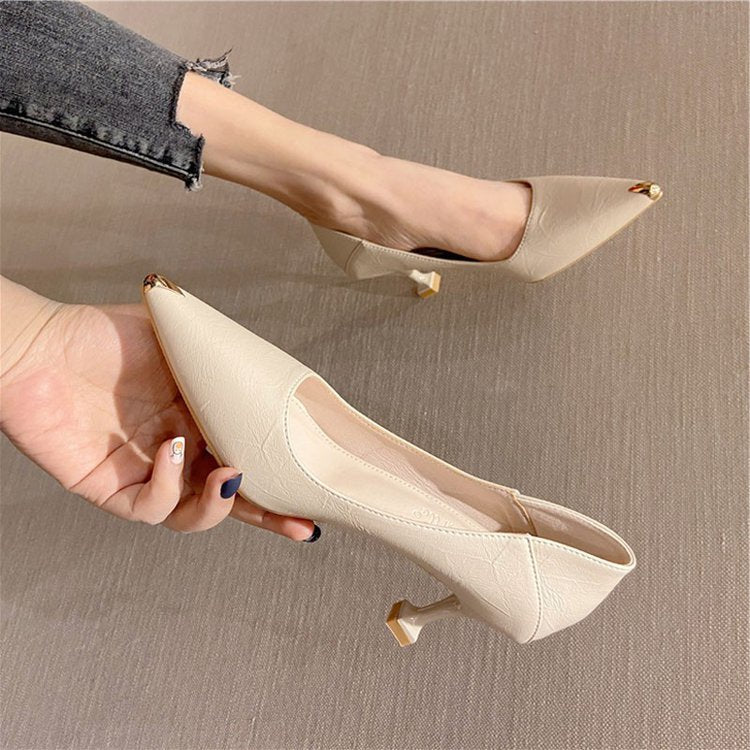 Internet Celebrity High Heels 2026 Spring New French Style Versatile Professional Black Work Shoes with Thin Heels and Pointed Toes