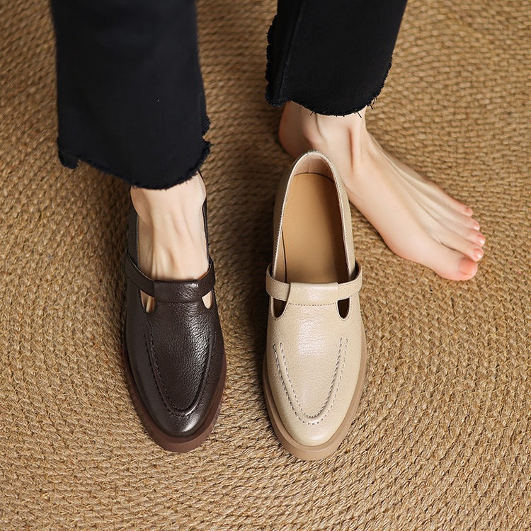 French-Style Backless Slip-On Shoes for Women 2026 Spring/Summer Genuine Leather Versatile Thick-Soled Chunky Heel Closed-Toe Mule Shoes