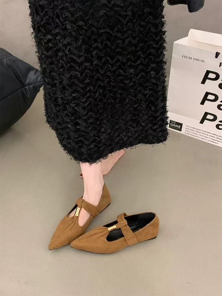 French-Style Flat Early Spring Beautiful Women's Shoes 2026 New Model to Match with Skirts, Pointed-Toe Elegant Mary Jane Shoes, Evening Shoes - Brown [heel height 3cm]