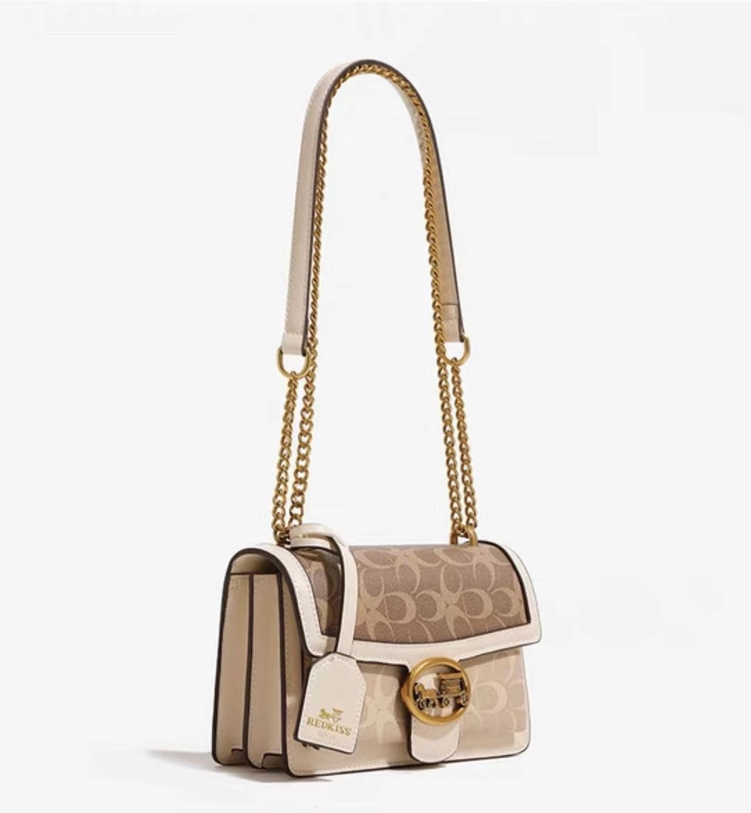 Women’s Patterned Flap Shoulder Bag with Chain Strap
