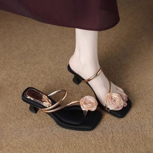 Sheepskin Version~Half-Slipper Style for Women, 2026 Summer New Model, Stunningly Beautiful, Thin Heel, High Heel, Fashionable Sandals - Champagne