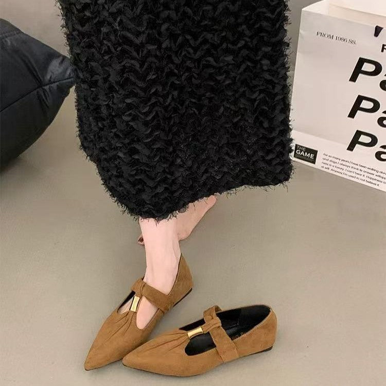 French-Style Flat Early Spring Beautiful Women's Shoes 2026 New Model to Match with Skirts, Pointed-Toe Elegant Mary Jane Shoes, Evening Shoes
