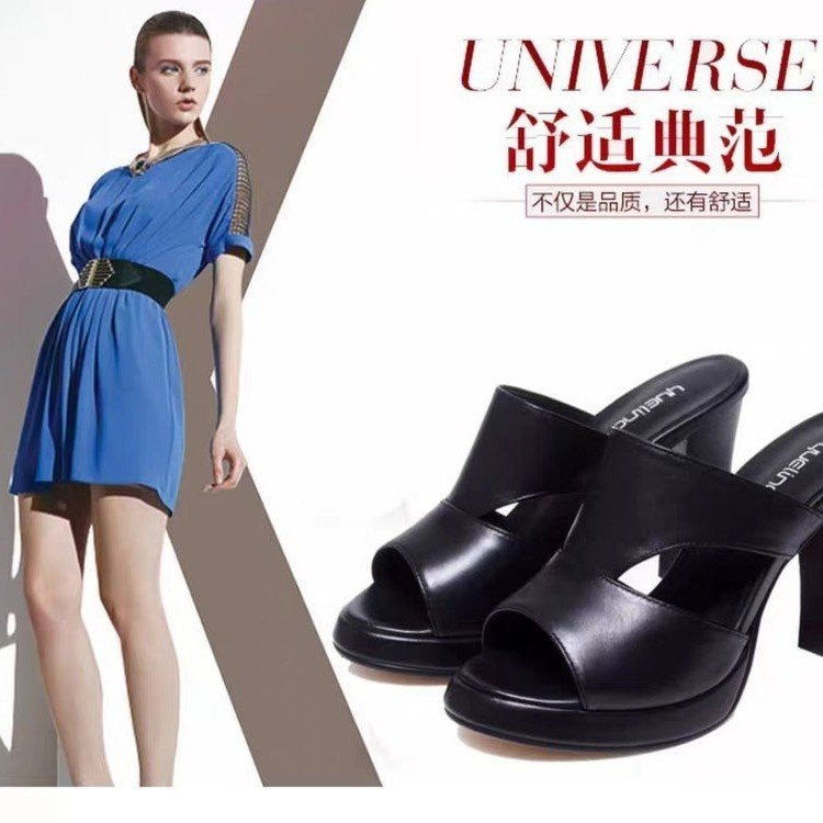 Special Offer Brand Shoes Genuine Leather High-Heeled Sandals for Women 2026 Summer New Fashion Thick-Heeled Outdoor Waterproof Platform Sandals
