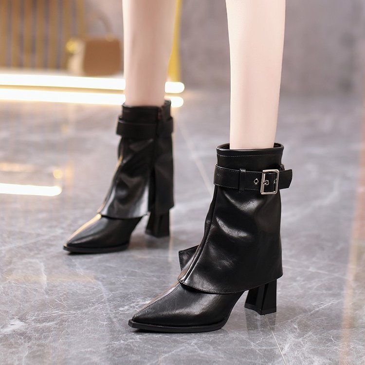 Fashionable Women's Booties 2026 Autumn and Winter New Style Elegant Pointed Toe Chunky Heel Short Boots Versatile High Heel Slimming Fashion Boots