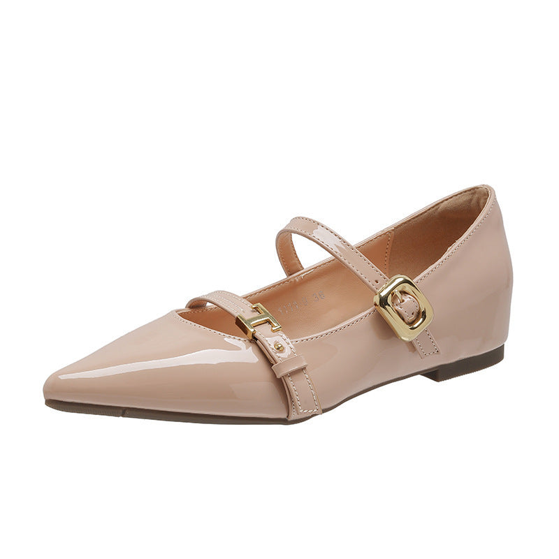 Sheepskin Version~French-Style Pointed-Toe Mary Jane Shoes for Women 2026 New Model with Hidden Height Increase, Patent Leather, Soft-Soled Shoes for Petite Women