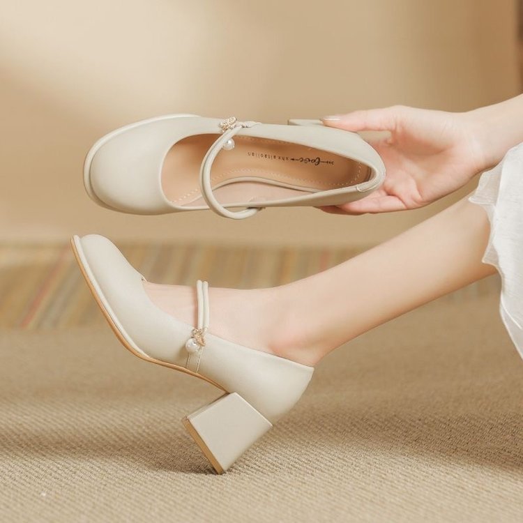 Cheongsam Shoes Mary Jane Shoes Women's 2025 New Fairy Thick High Heels Soft Leather Evening Gentle Bridesmaid Shoes