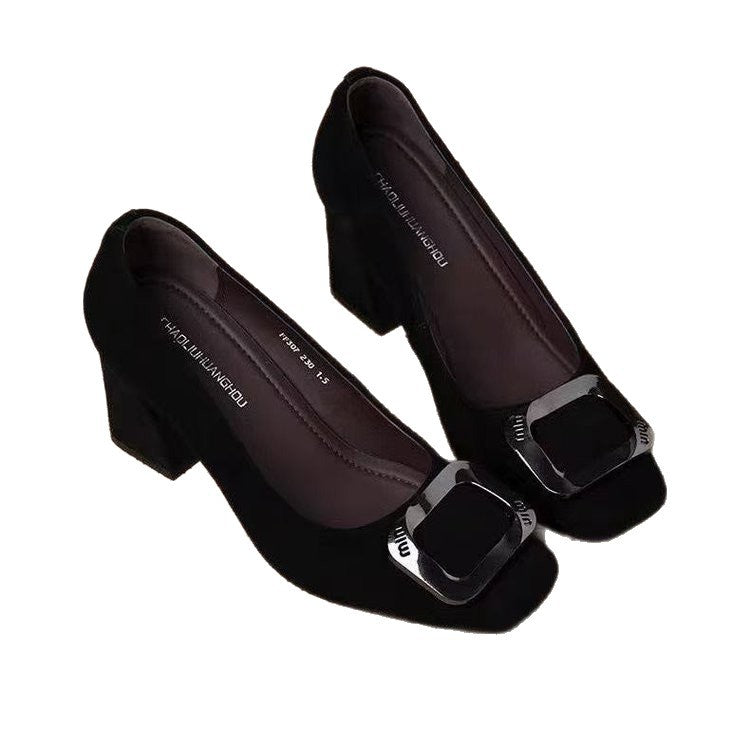 Retro Genuine Leather Fashionable Comfortable Chunky Heel Women's Shoes 2026 Spring and Autumn New Style Elegant Square Toe Shallow High Heels