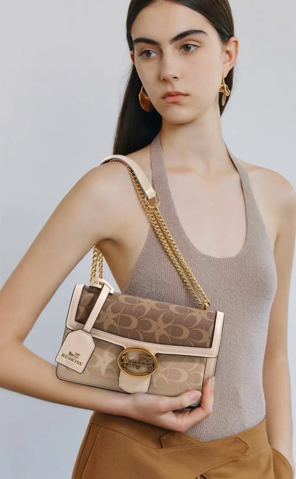 Women’s Patterned Flap Shoulder Bag with Chain Strap