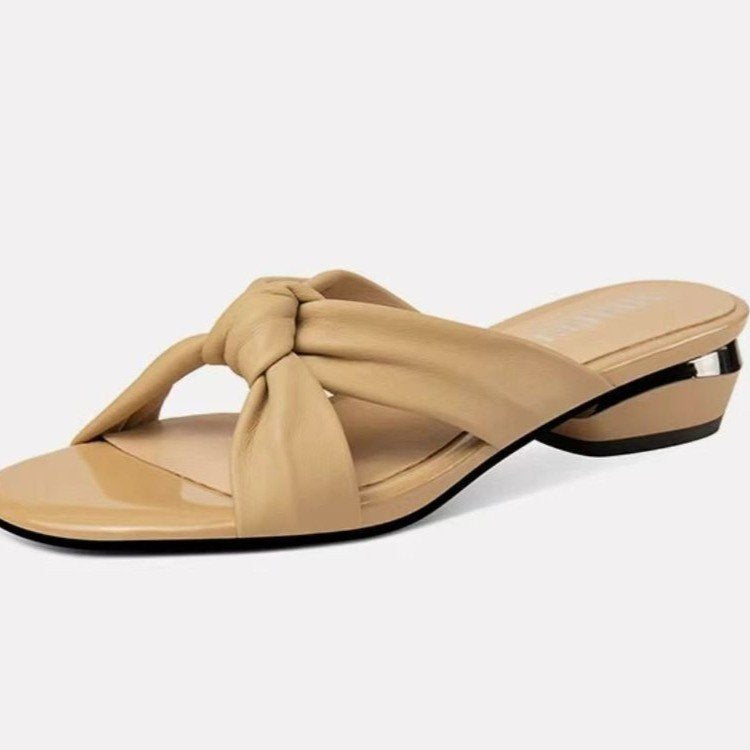 Women's 2023 Summer Fashion Fairy Style Versatile Open-Toe Low-Heeled Slippers with Skirt and Thick Heel for Going Out