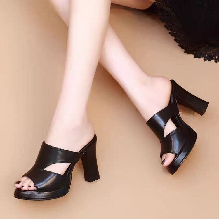 Special Offer Brand Shoes Genuine Leather High-Heeled Sandals for Women 2026 Summer New Fashion Thick-Heeled Outdoor Waterproof Platform Sandals