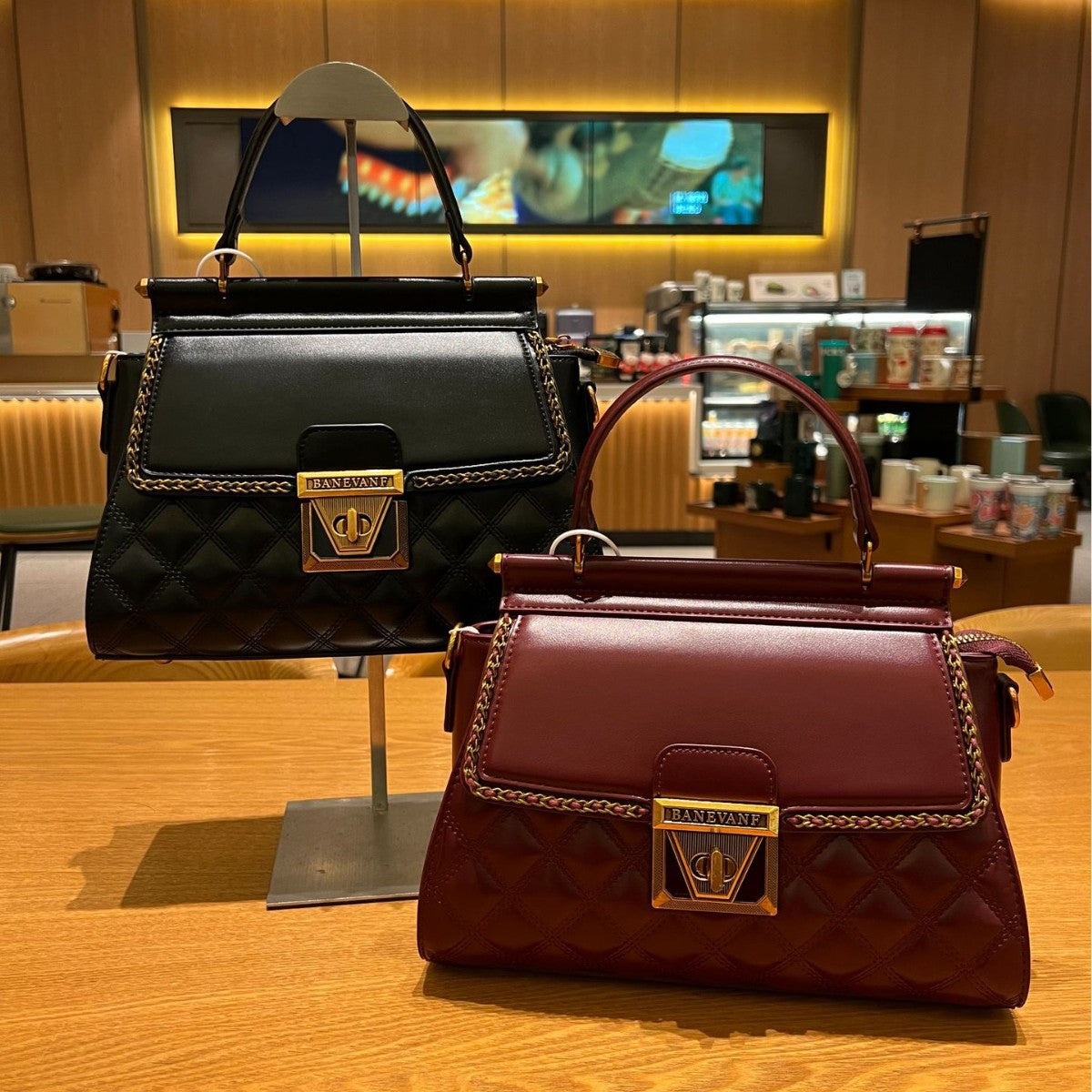 Women's Black Quilted Handbag Elegant PU Leather Top Handle Crossbody Bag with Gold Tone Hardware Structured Shoulder Purse for Party & Daily Wear