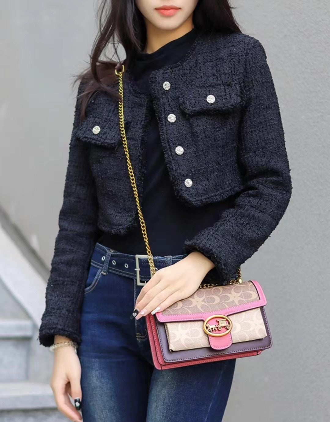 Women’s Patterned Flap Shoulder Bag with Chain Strap