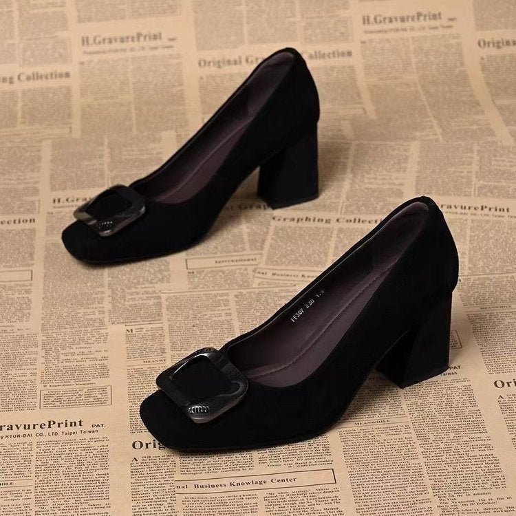 Retro Genuine Leather Fashionable Comfortable Chunky Heel Women's Shoes 2026 Spring and Autumn New Style Elegant Square Toe Shallow High Heels