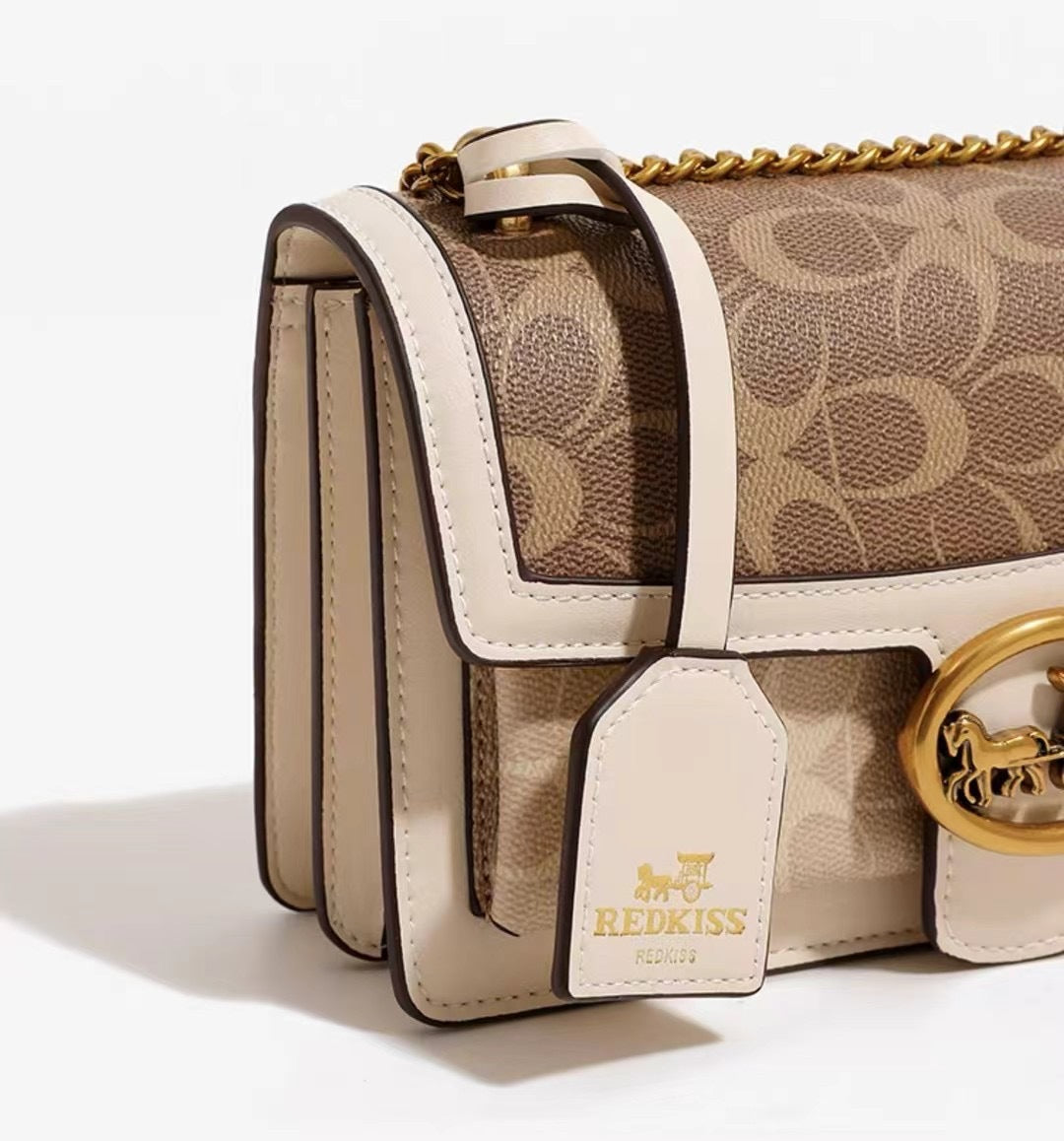 Women’s Patterned Flap Shoulder Bag with Chain Strap